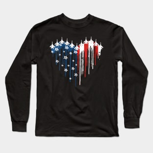 Fighter Jet Airplane American Flag Heart 4Th Of July Long Sleeve T-Shirt